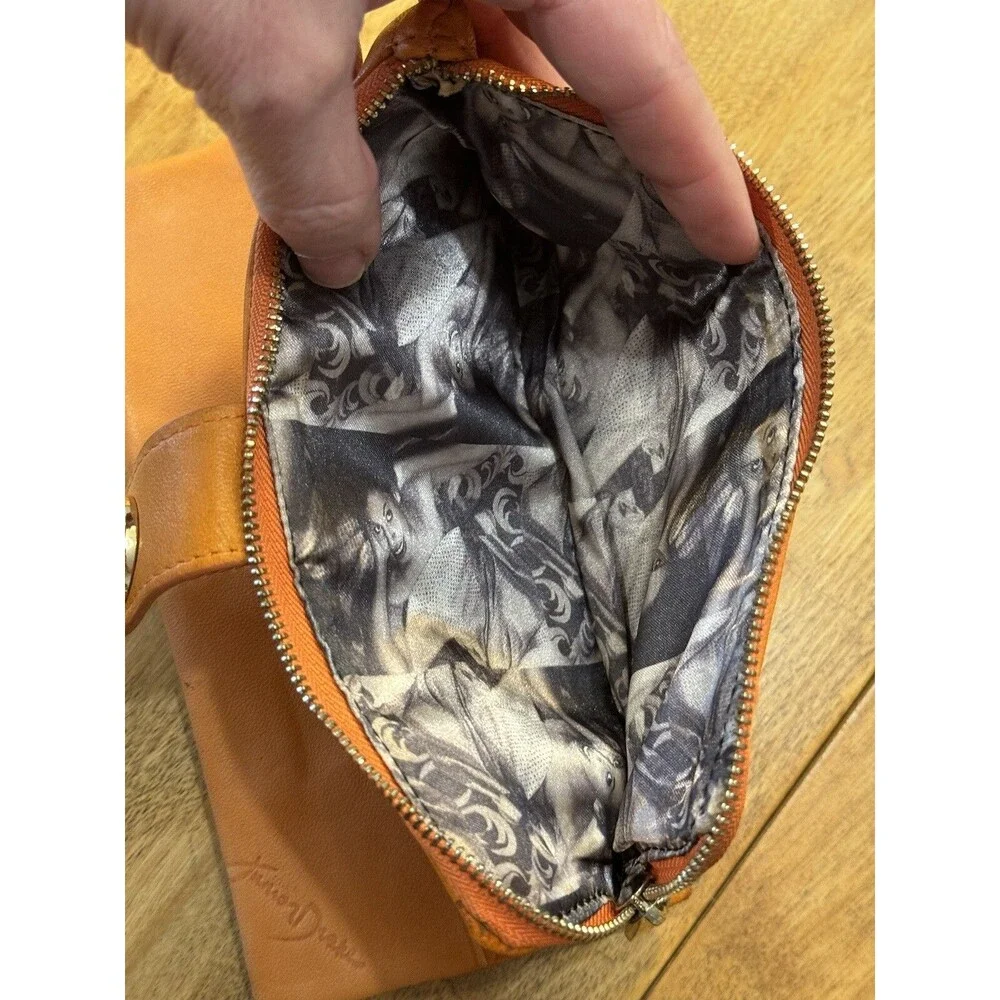 Junior Drake Distressed Orange Soft Leather Long Wallet Gold Hardware READ